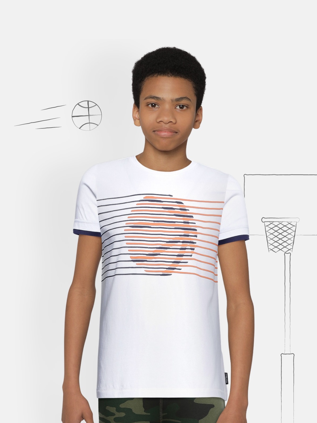 

Indian Terrain Boys White Striped Pure Cotton T-shirt