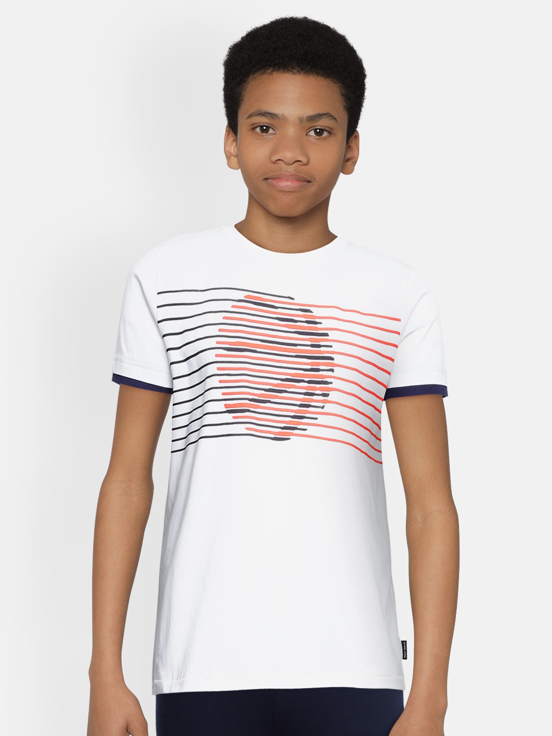 

Indian Terrain Boys White Striped Pure Cotton T-shirt