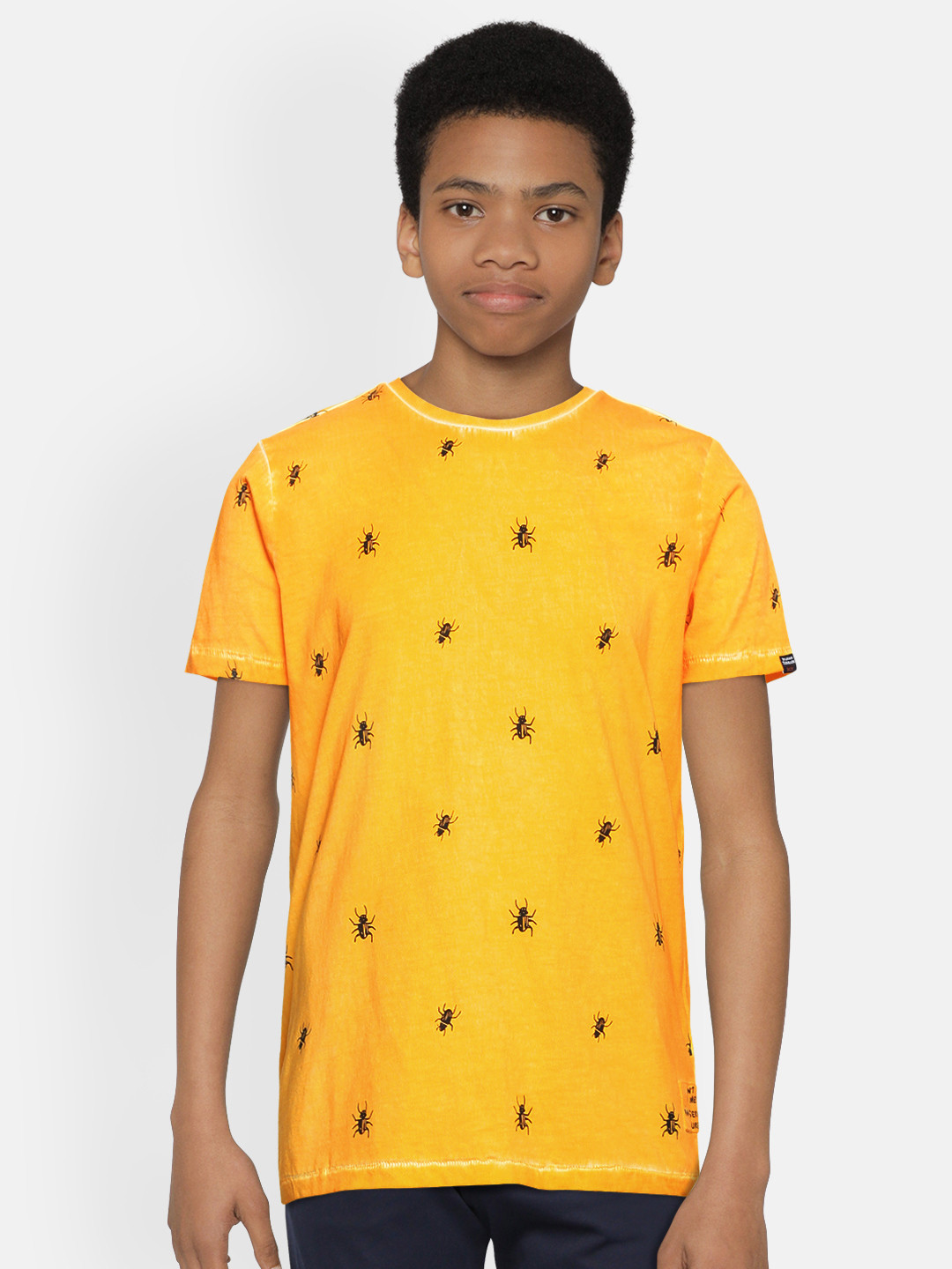 

Indian Terrain Boys Yellow Printed Pure Cotton T-shirt