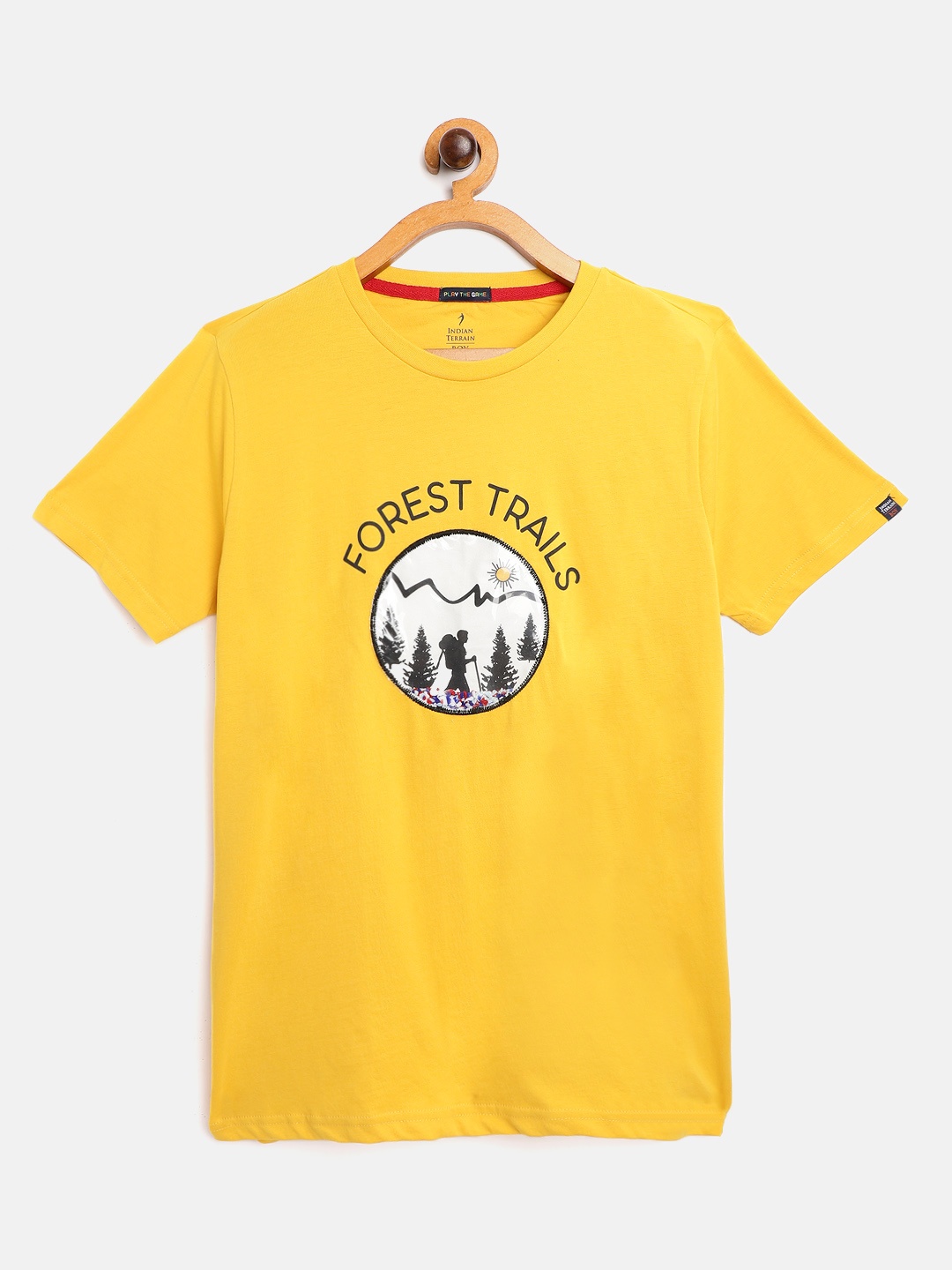 

Indian Terrain Boys Yellow Cotton Printed Applique T-shirt