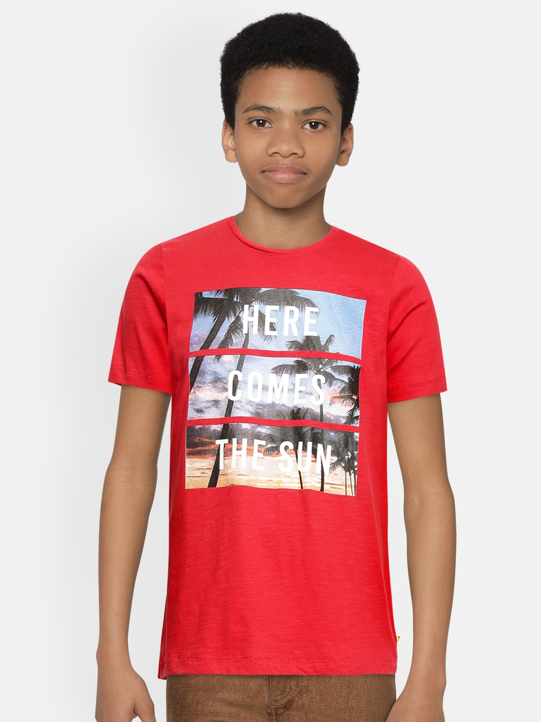 

Indian Terrain Boys Red Printed Pure Cotton T-shirt