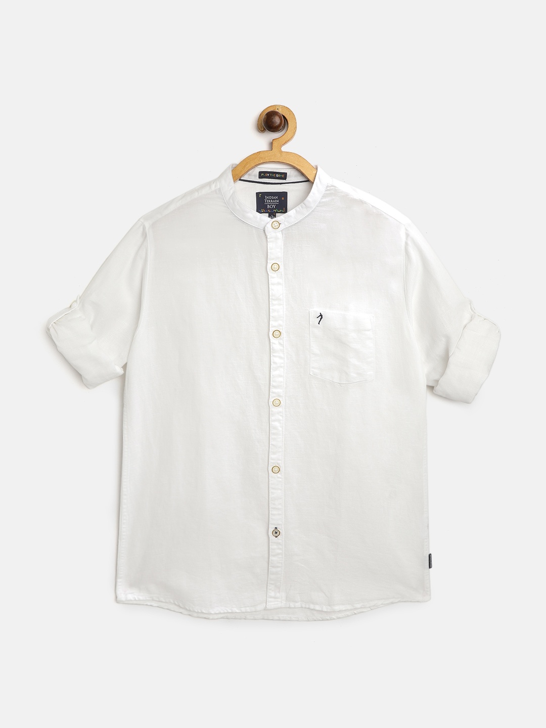 

Indian Terrain Boys White Solid Cotton Linen Casual Shirt