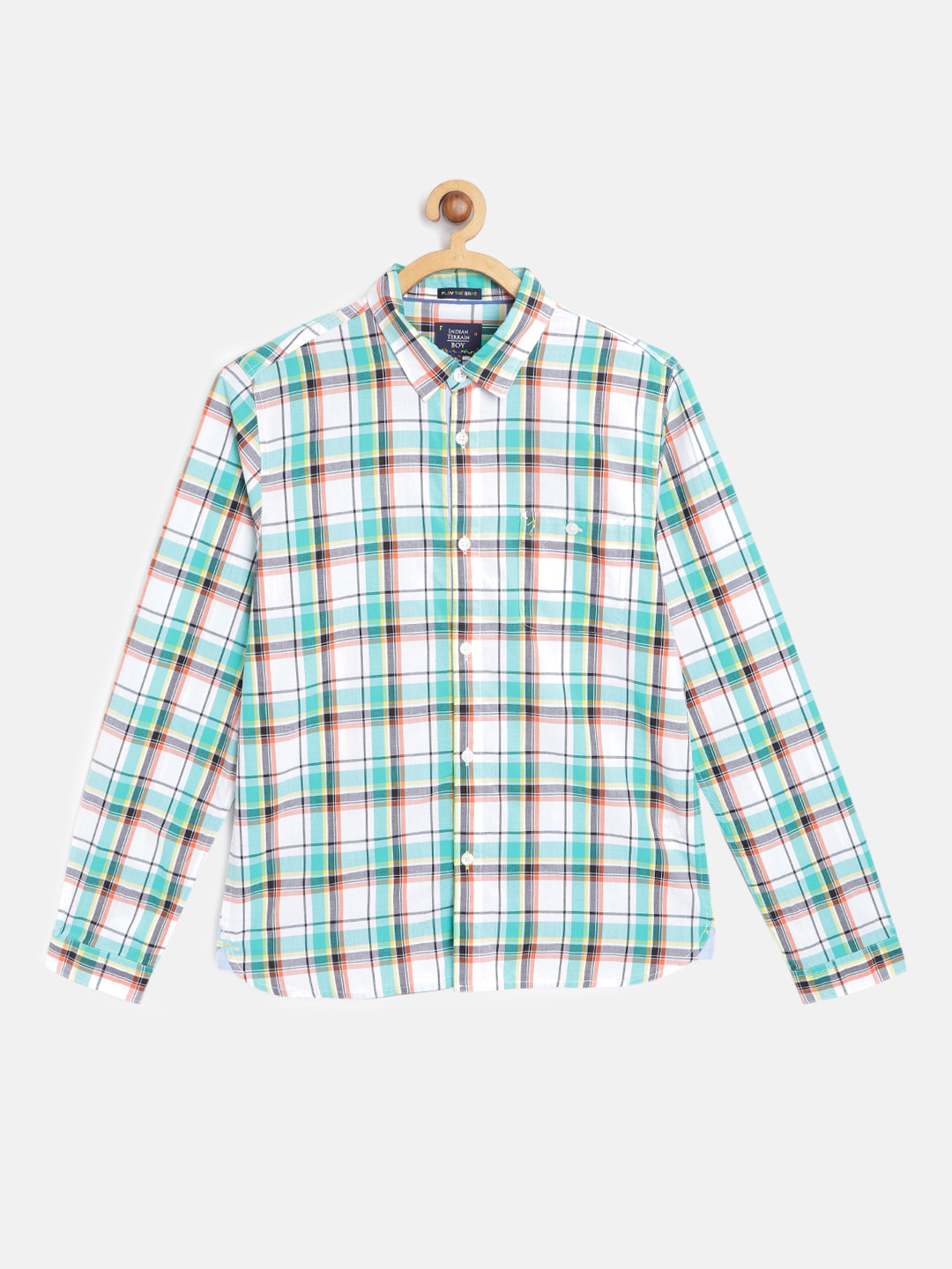 

Indian Terrain Boys Turquoise Blue & White Cotton Tartan Checked Casual Shirt