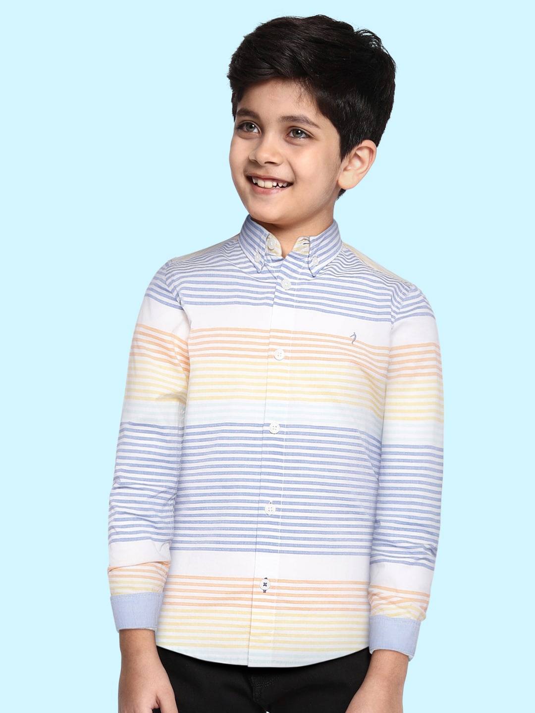 

Indian Terrain Boys White & Blue Striped Cotton Casual Shirt