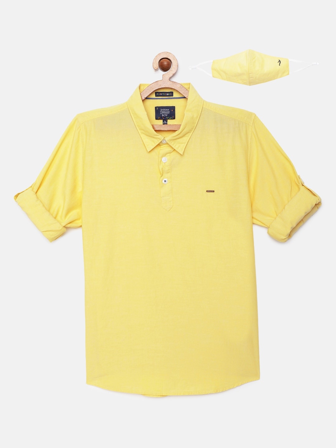 

Indian Terrain Boys Yellow Cotton Casual Shirt With Mask