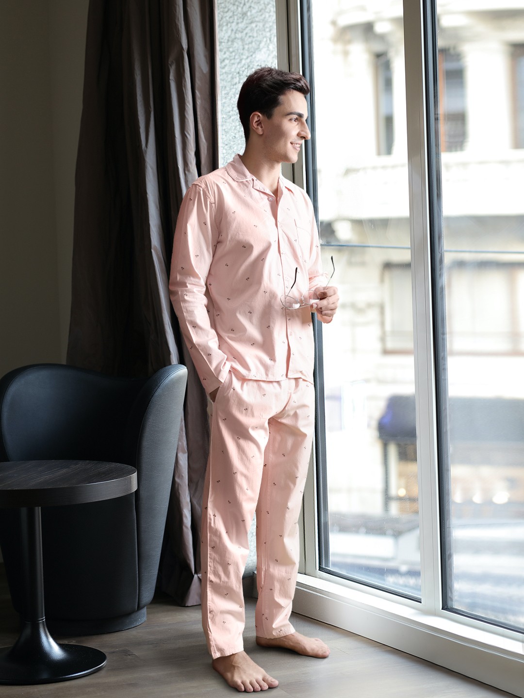

The Indian Garage Co Men Pink Printed Night suit