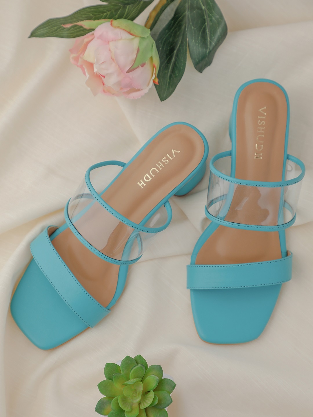 

Vishudh Women Teal Blue Solid Block Sandals