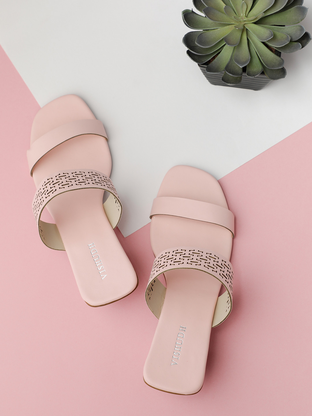 

Vishudh Women Pink Solid Sandals