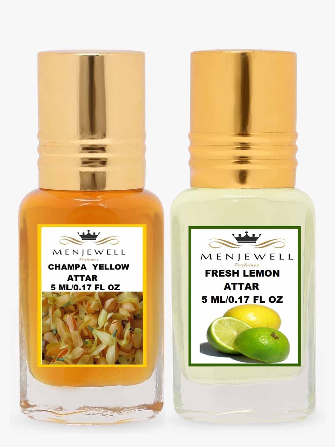 

Menjewell Pack Of 2 Champa Yellow & Fresh Lemon Attar 10 ml, White