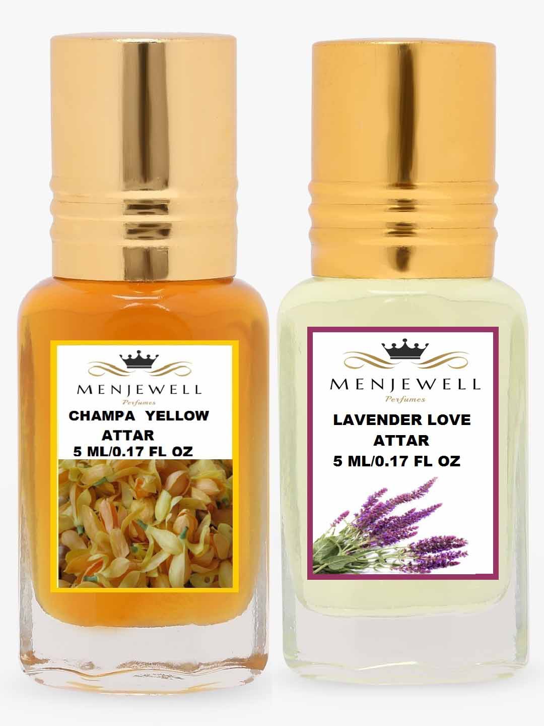 

Menjewell Pack Of 2 Champa Yellow & Lavender Love Attar, Transparent