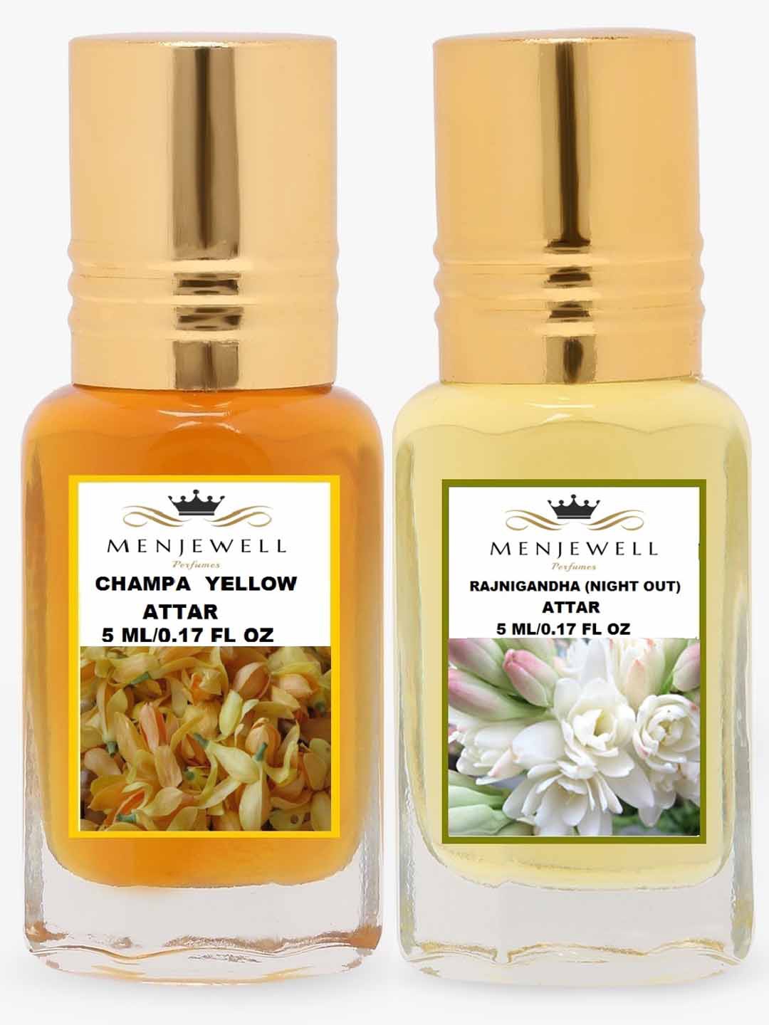 

Menjewell Pack Of 2 Champa Yellow & Rajnigandha Attar, Transparent