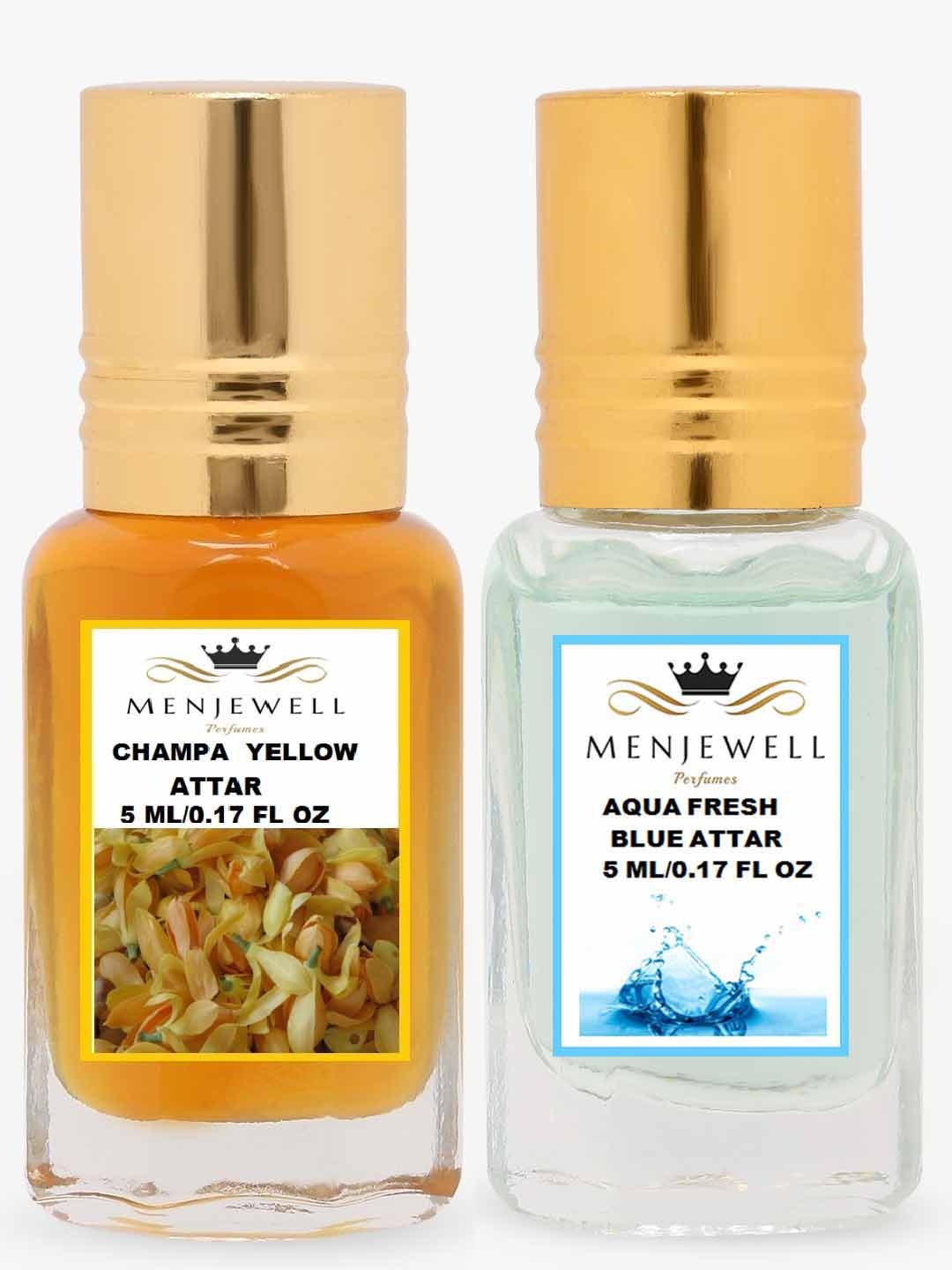 

Menjewell Pack of 2 Attar Champa Yellow And Aqua Fresh 5 ml, Gold