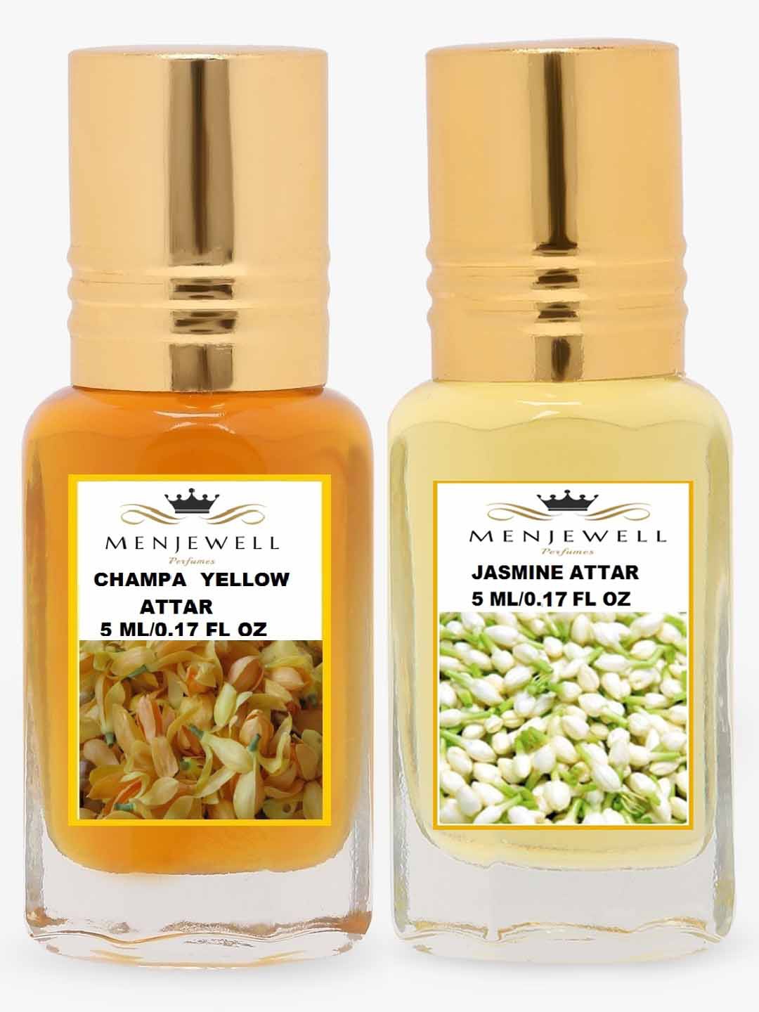 

Menjewell Set of 2 Champa Yellow & Jasmine Attar 10 ml, Transparent