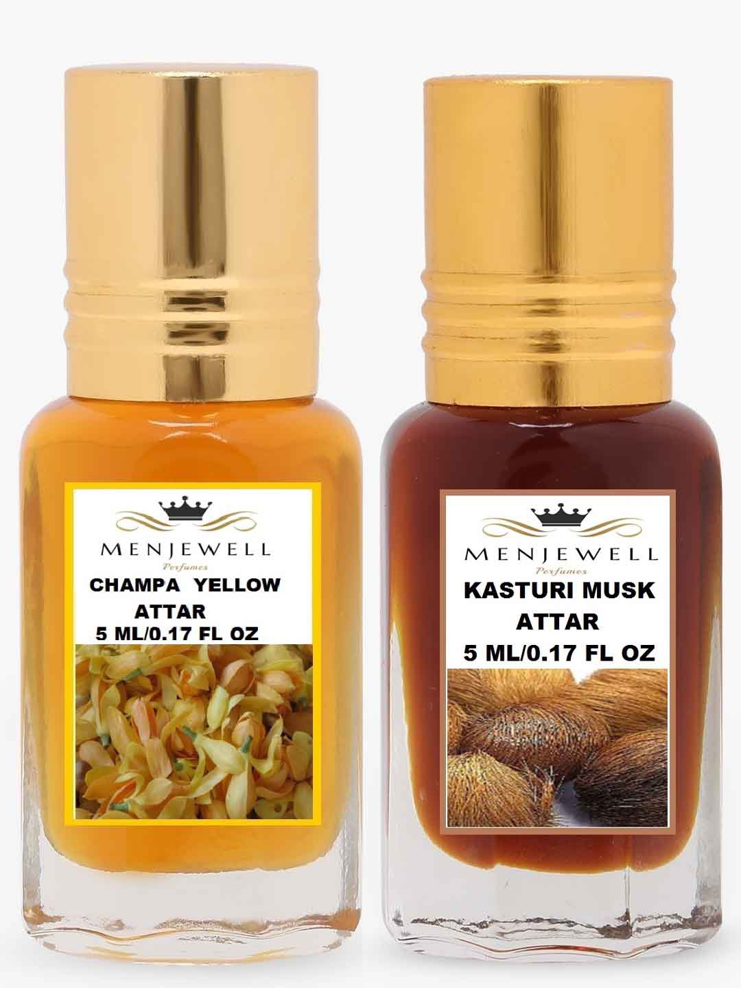 

Menjewell Pack Of 2 Champa Yellow & Kasturi Musk Attar, Transparent