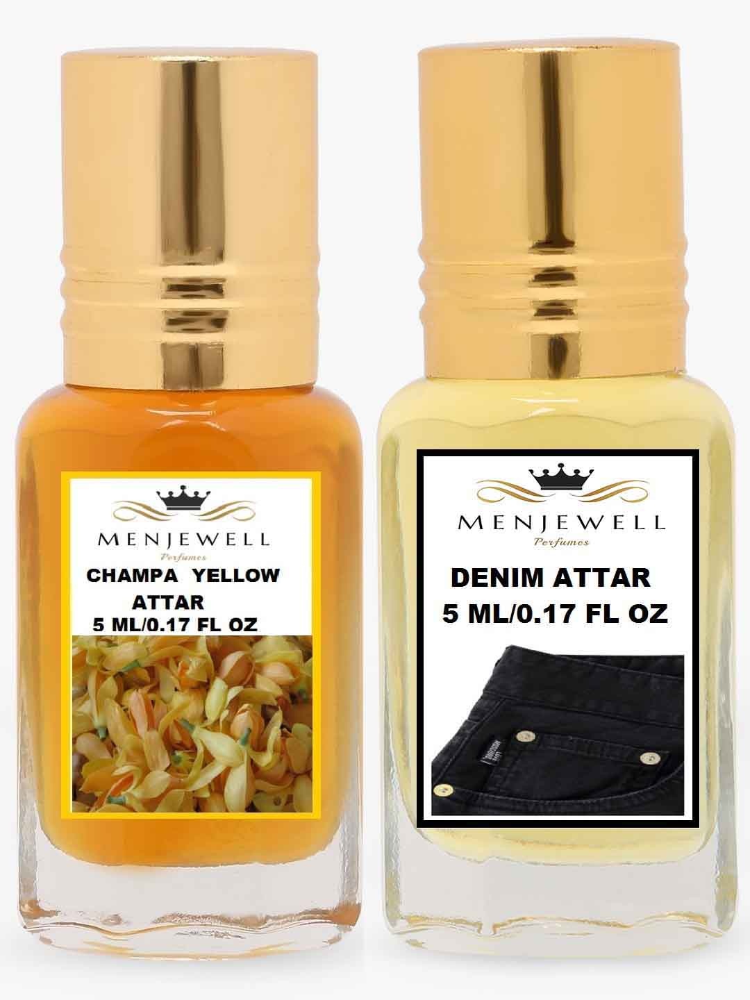 

Menjewell Pack of 2 Attar Champa Yellow And Denim 5 ml, Gold