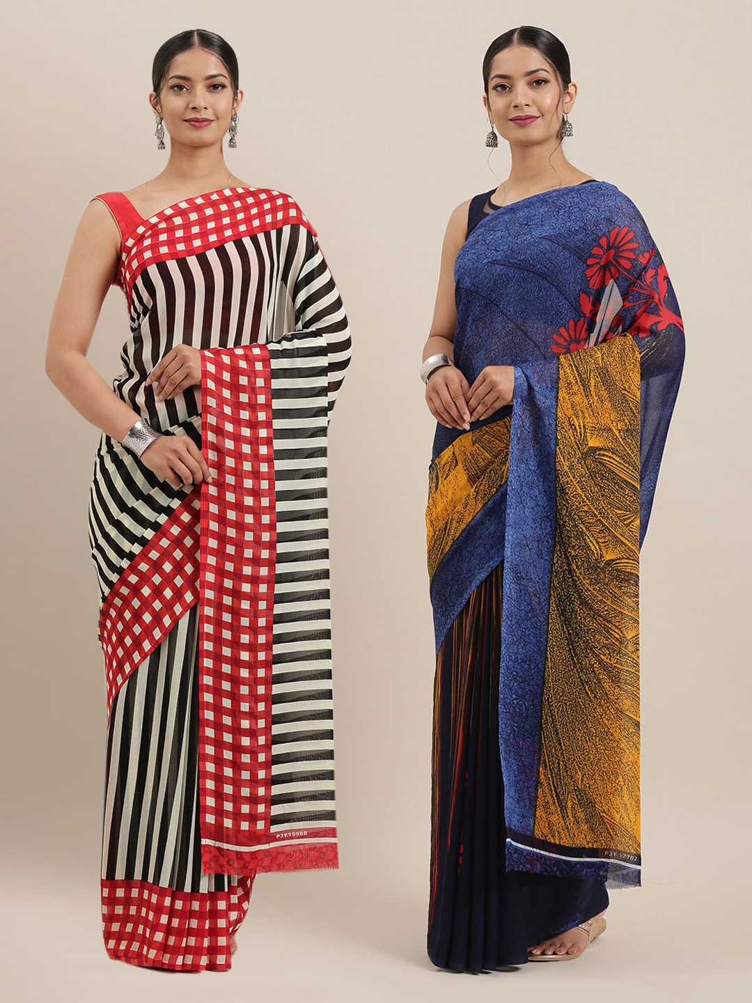 

KALINI Pack of 2 Printed Sarees, Blue