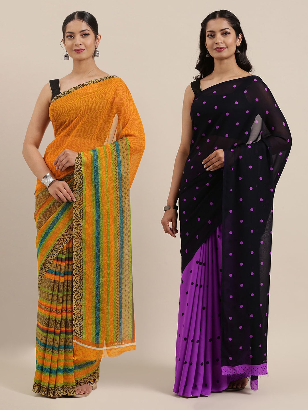 

ANAND SAREES Pack of 2 Black & Yellow Poly Georgette Saree