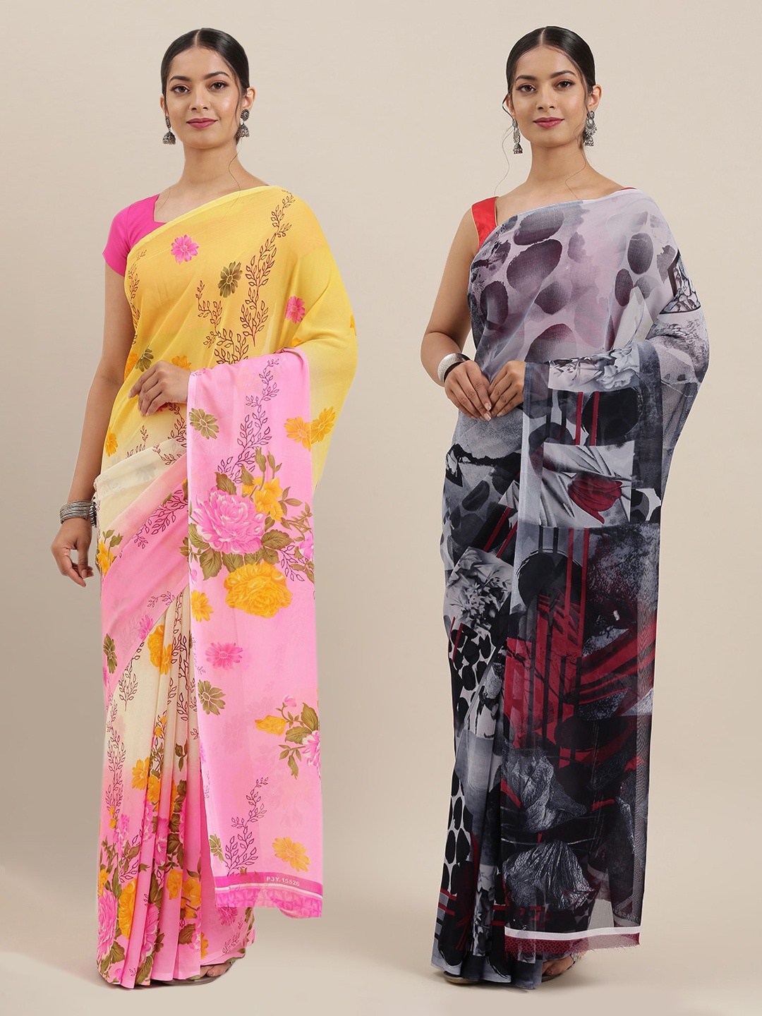 

ANAND SAREES Set Of 2 Poly Georgette Printed Saree, Grey