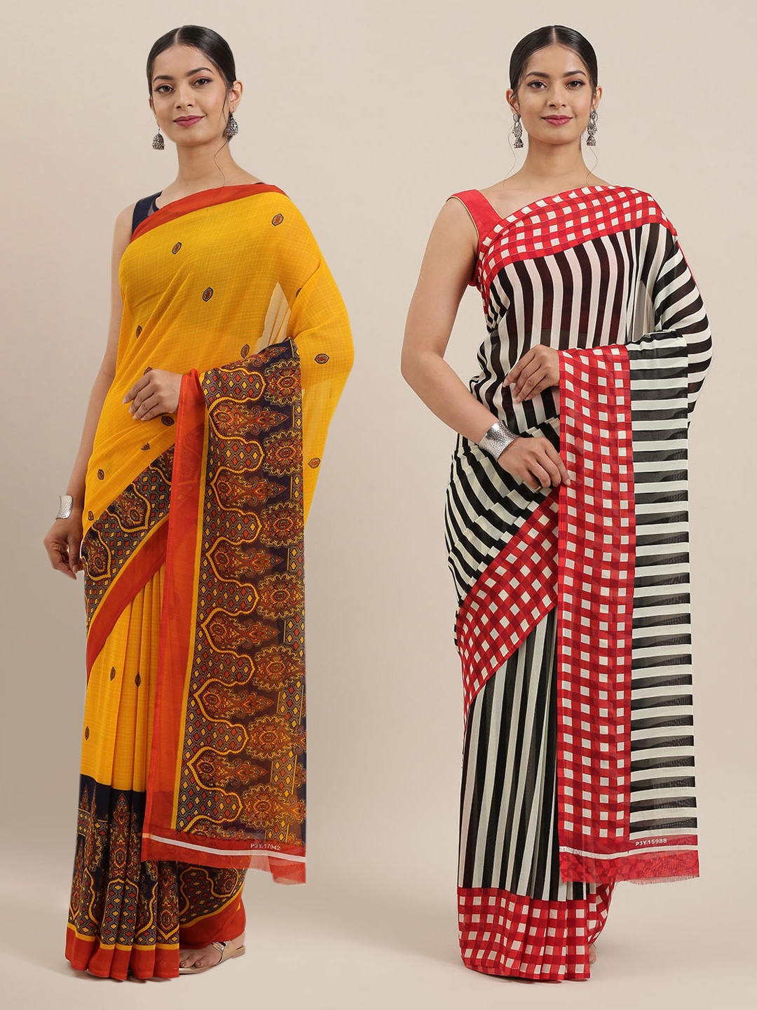 

KALINI Pack Of 2 Poly Georgette Saree, Yellow