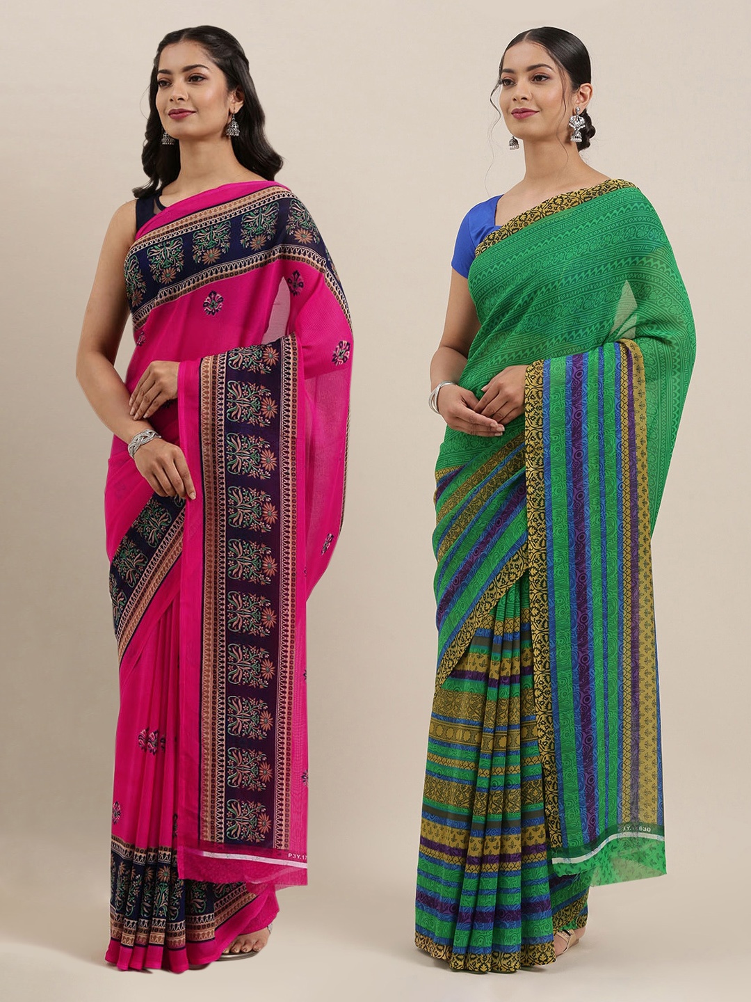 

KALINI Pack Of 2 Sarees, Green