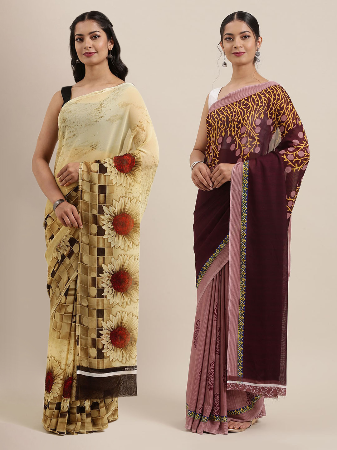 

ANAND SAREES Set Of 2 Poly Georgette Printed Saree, Purple