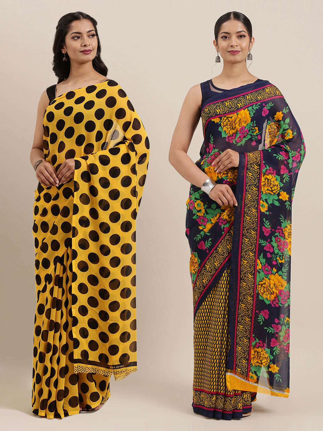

KALINI Pack Of 2 Poly Georgette Saree, Yellow