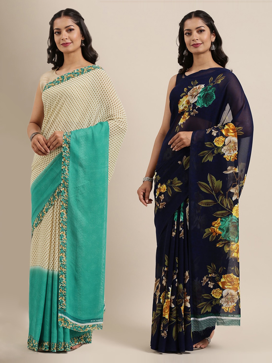 

ANAND SAREES Pack Of 2 Sarees, Navy blue