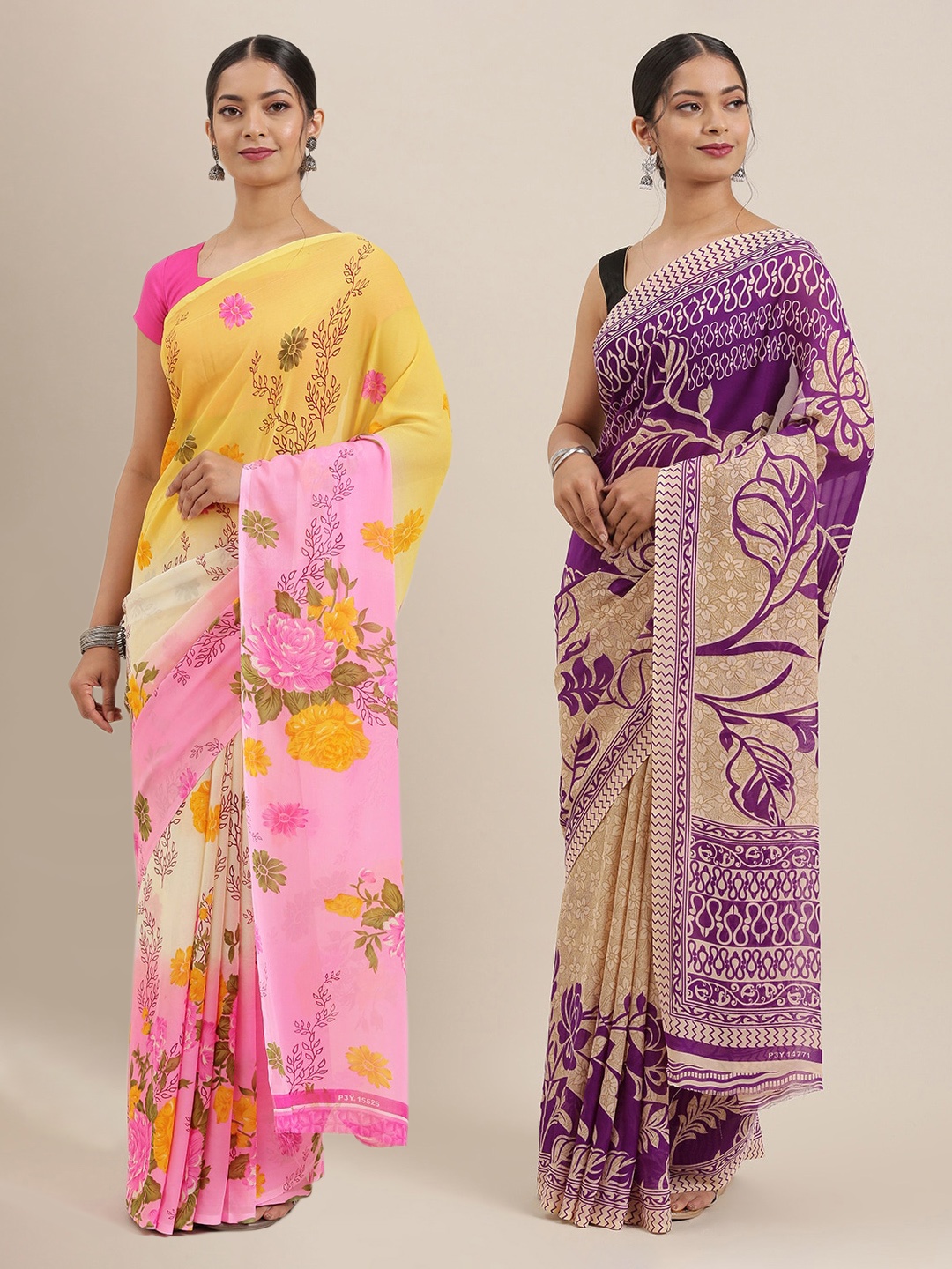 

ANAND SAREES Pack of 2 Printed Sarees, Purple