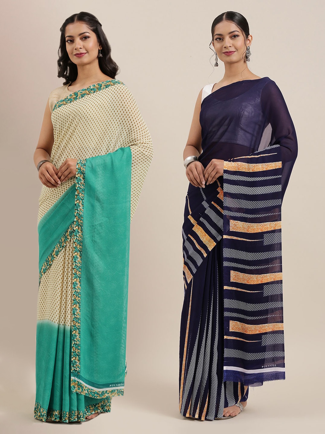 

KALINI Pack Of 2 Sarees, Cream
