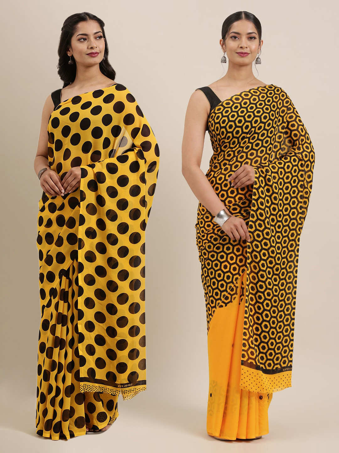 

KALINI Pack of 2 Printed Sarees, Yellow