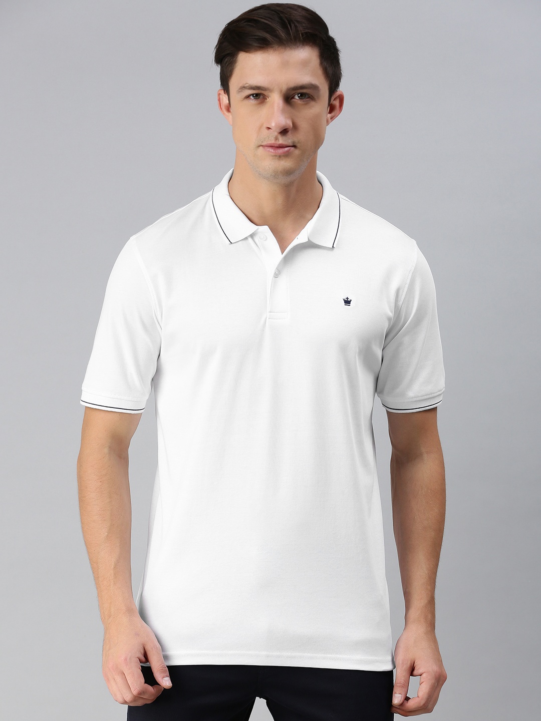 

Louis Philippe Men White Solid Polo Collar Pure Cotton T-shirt