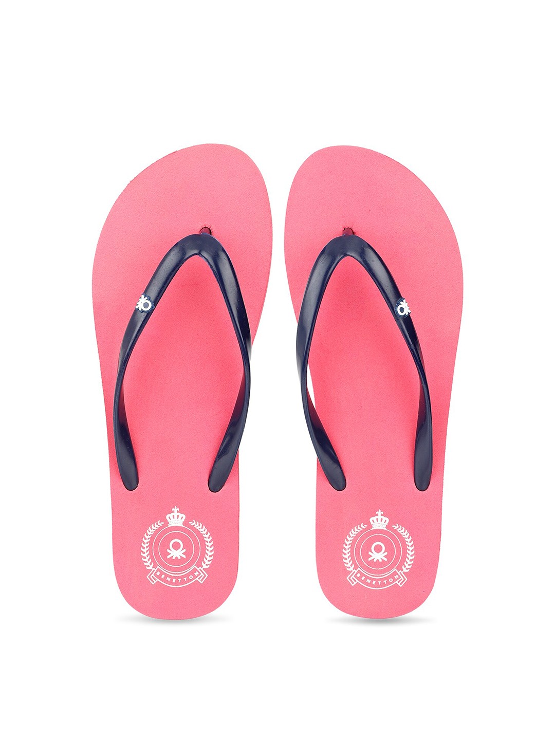 

United Colors of Benetton Women Navy Blue & Pink Solid Thong Flip-Flops