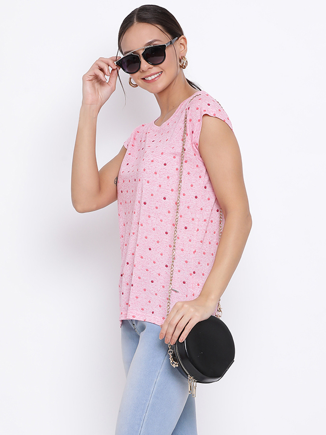 

Crimsoune Club Women Pink Printed Cotton Slim Fit T-shirt