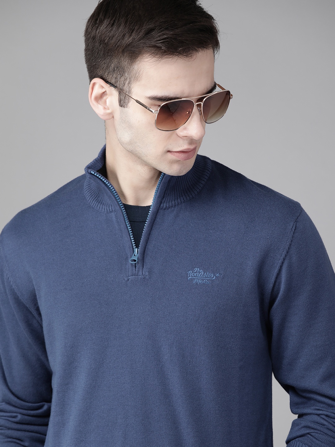 

Roadster Men Navy Blue Sweater