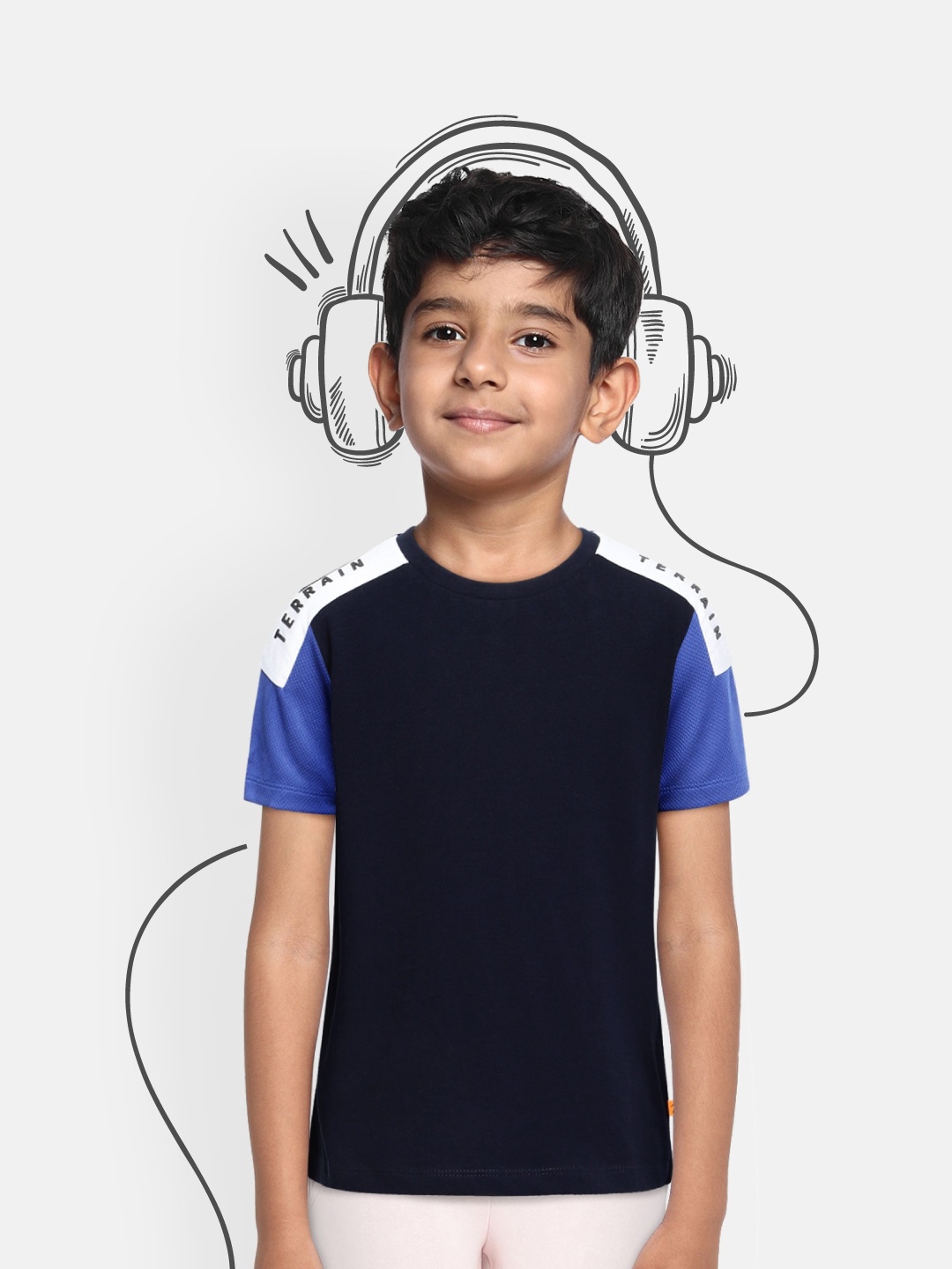 

Indian Terrain Boys Navy Blue Brand Logo Printed Pure Cotton T-shirt