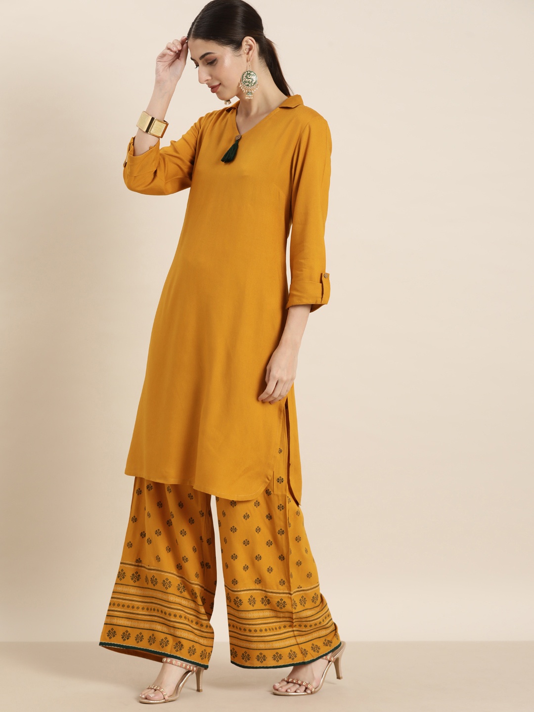 

all about you Women Mustard Yellow Regular Kurta with Palazzos