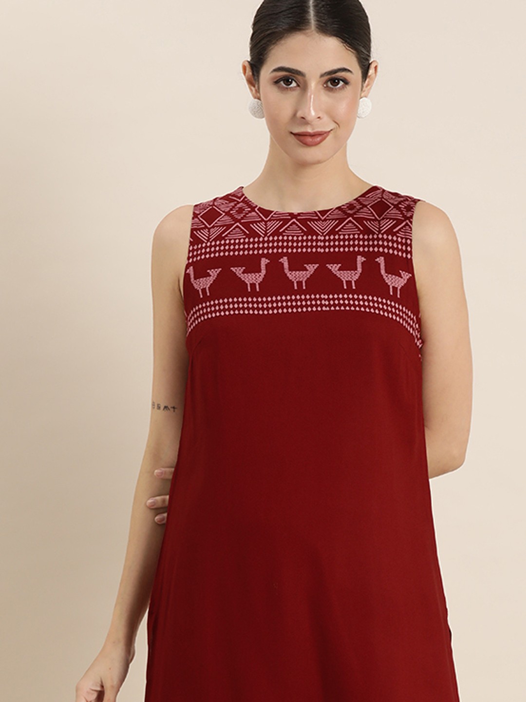

all about you Women Red & Red Tribal Printed Quirky Kurta