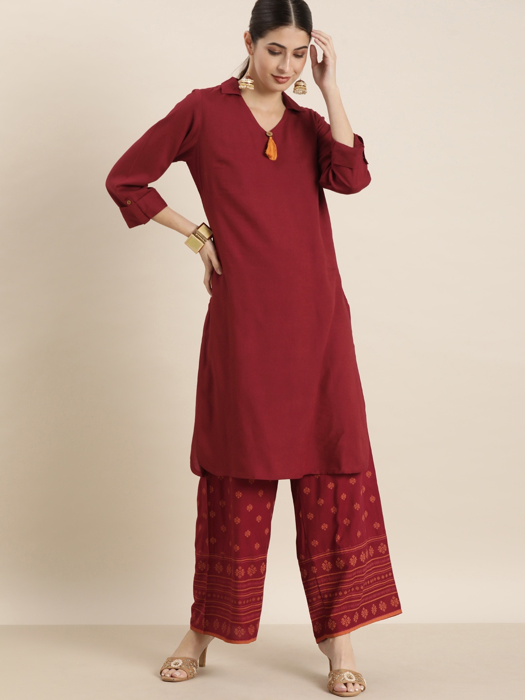 

all about you Women Maroon Regular Kurta with Palazzos