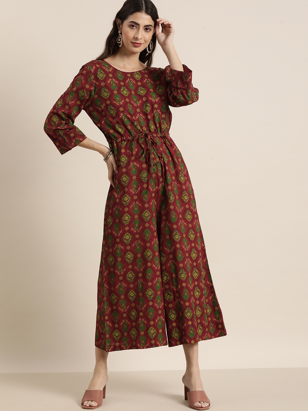

all about you Red & Green Printed Basic Jumpsuit