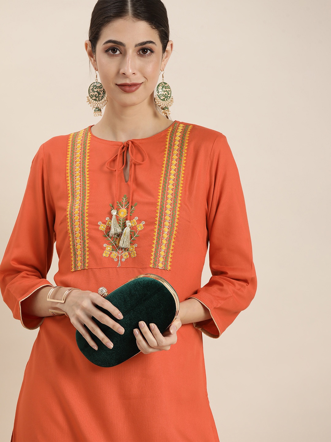 

all about you Red Embroidered Floral Kurta