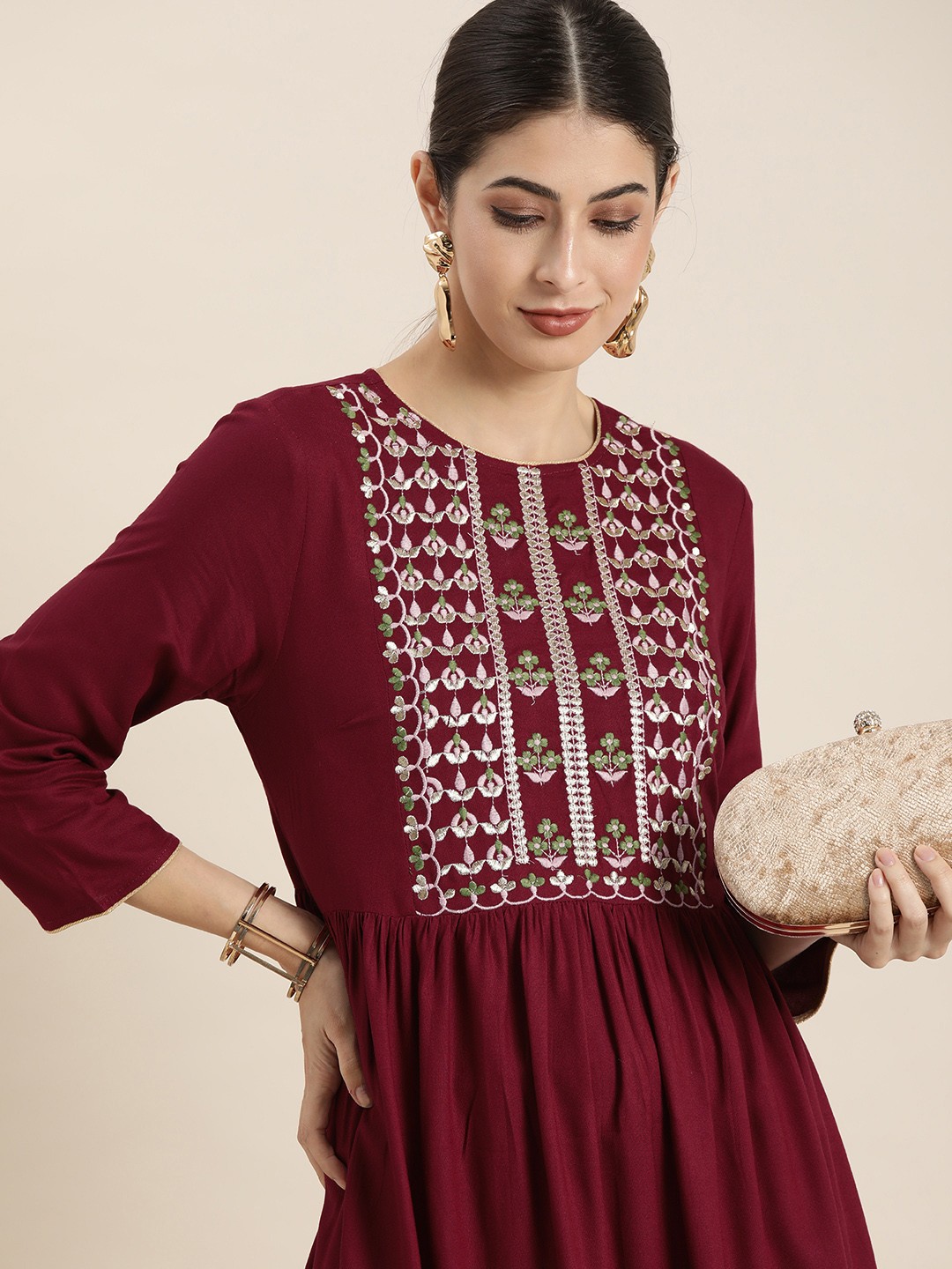 

all about you Maroon Embroidered Floral Kurta