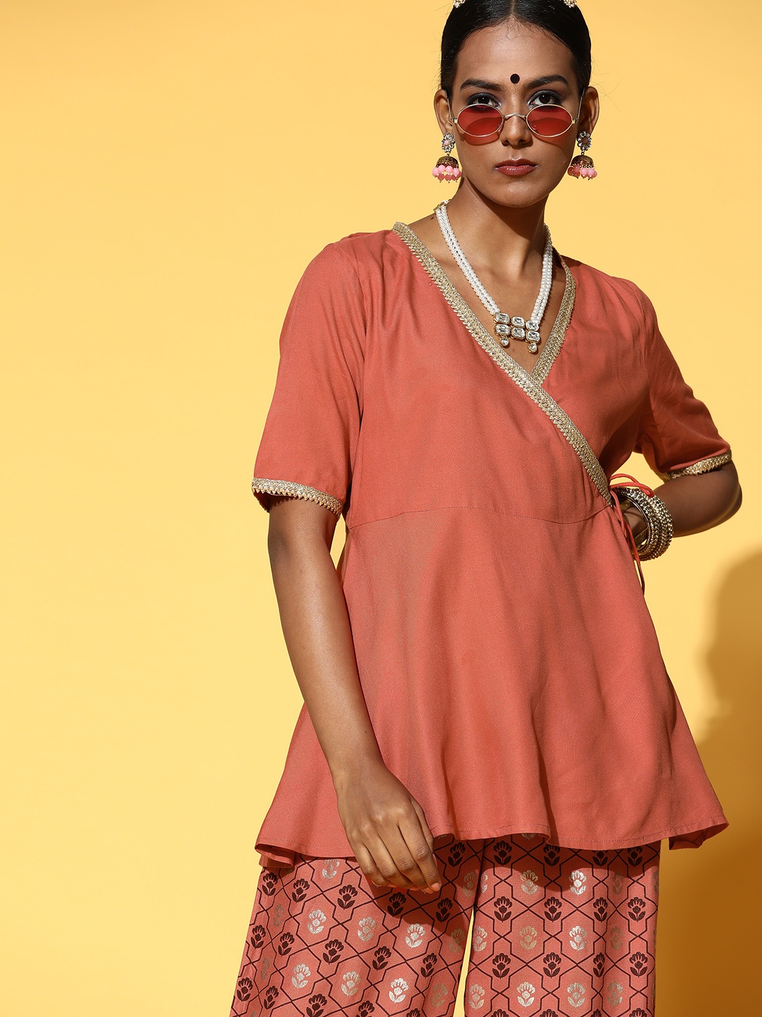 

all about you Ethnic Motifs Viscose Rayon Kurta Set, Peach
