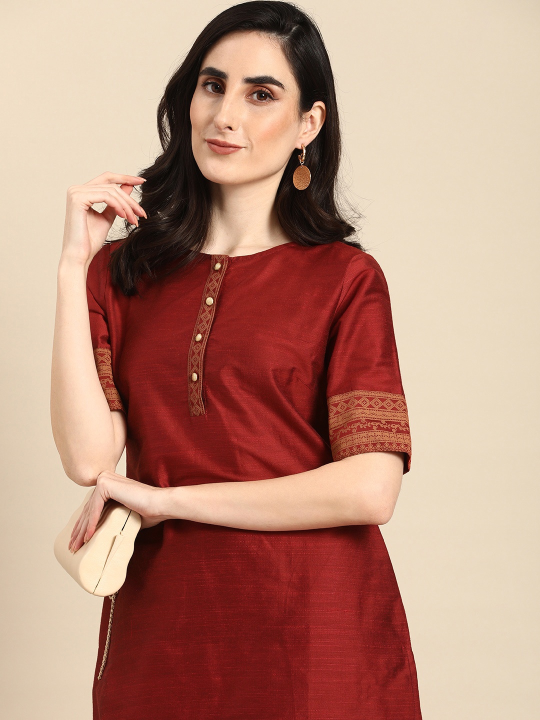 

all about you Women Red Kurta with Paisley Print Trousers