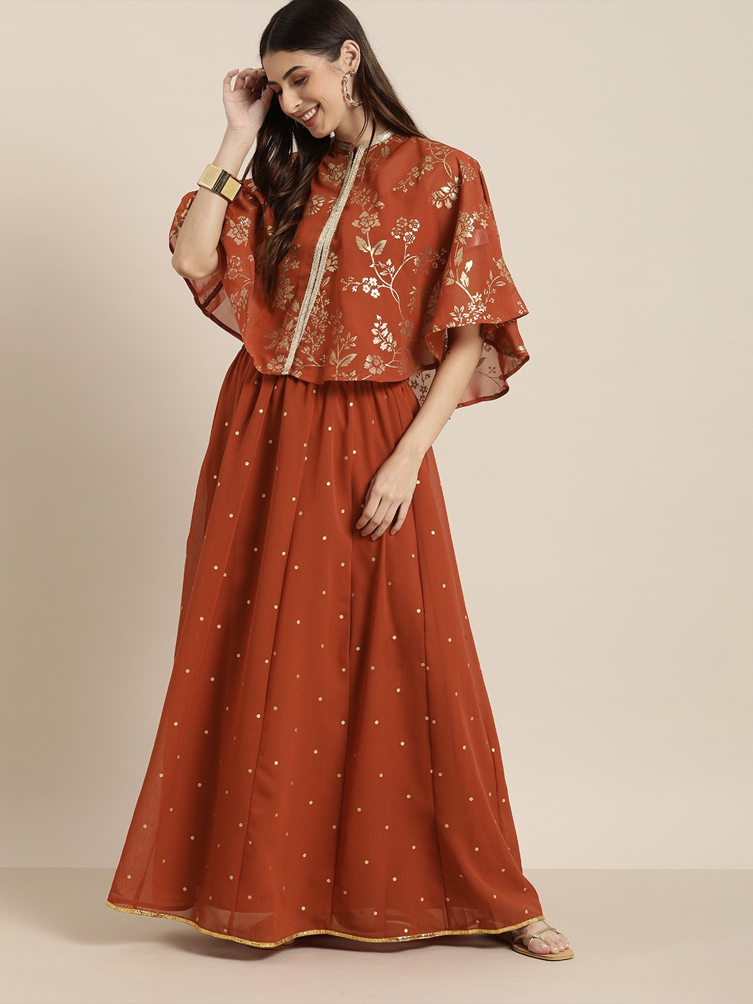 

all about you Women Chic Rust Printed Top with Skirt