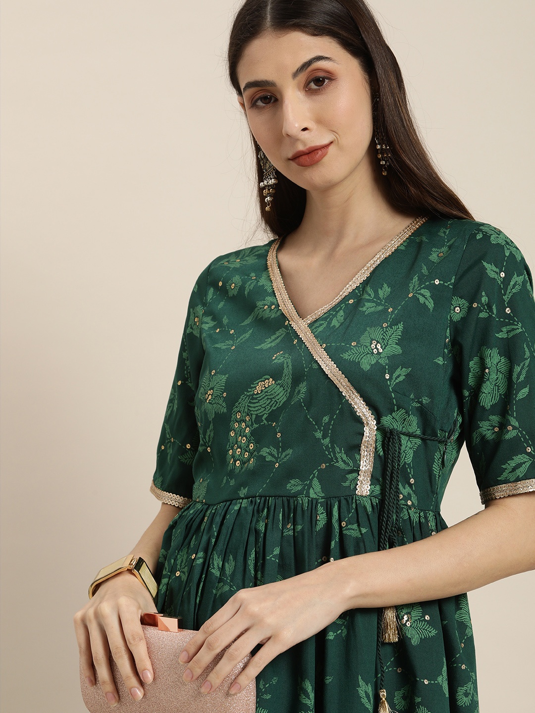 

all about you Green Floral Ethnic Maxi Dress