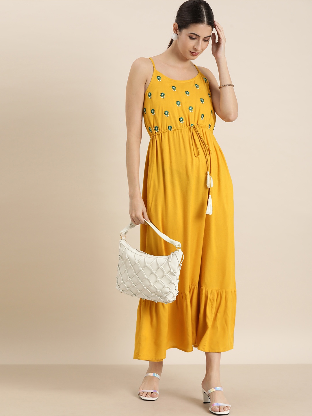 

all about you Yellow Floral Tiered Dress