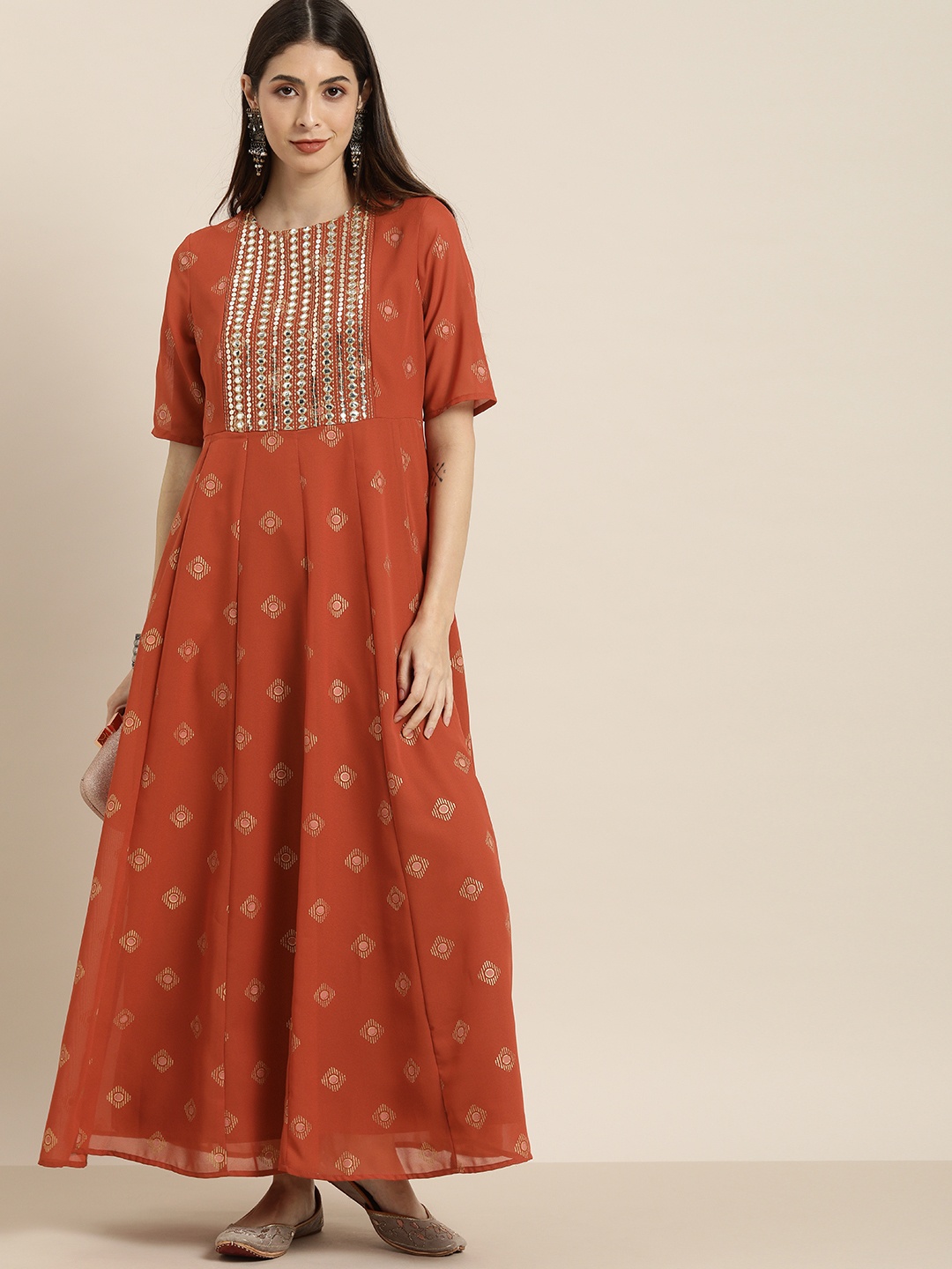 

all about you Rust Red Ethnic Embellished Maxi Dress
