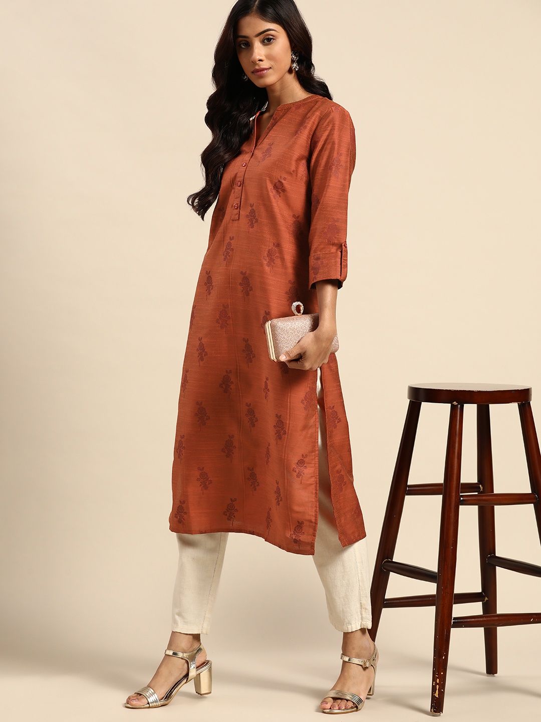 

all about you Women Orange Floral Printed Floral Kurta