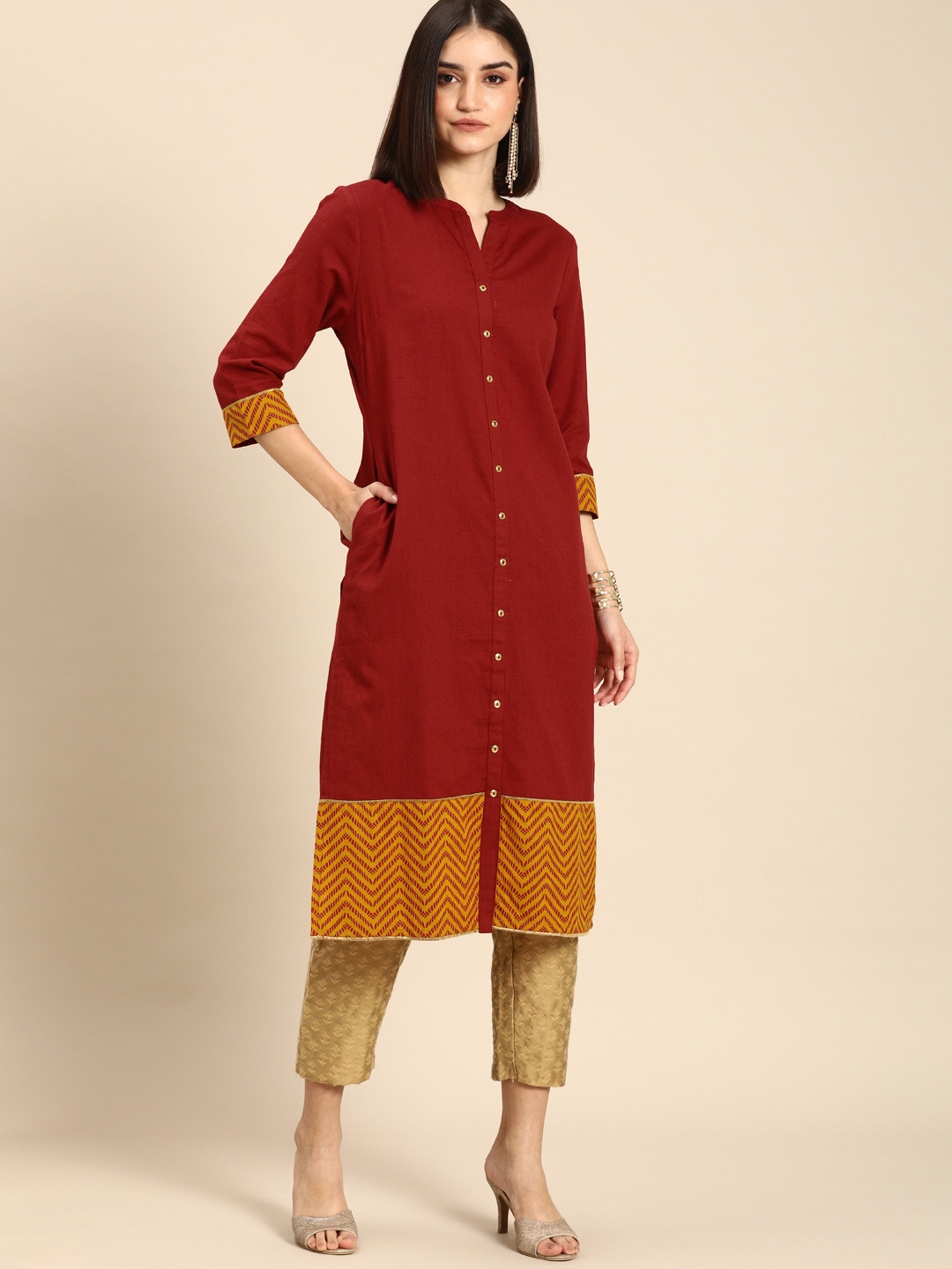 

all about you Women Maroon Pure Cotton Kurta