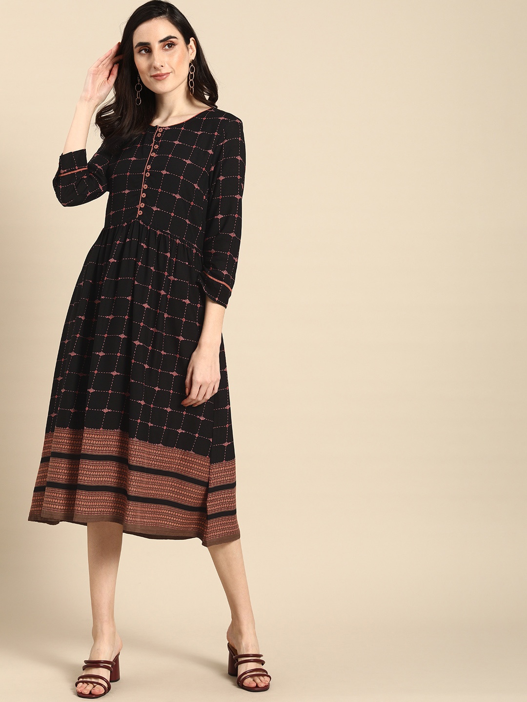 

all about you Women Black & Red Pin Checked Midi Dress